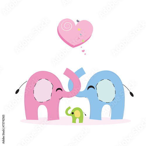 Elephant family and baby elephant greeting card background