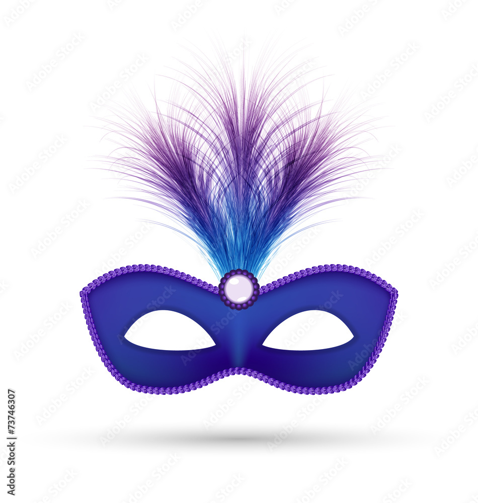 Blue carnival mask with fluffy feathers isolated on white backgr Blue carnival mask with fluffy feathers isolated on white backgr