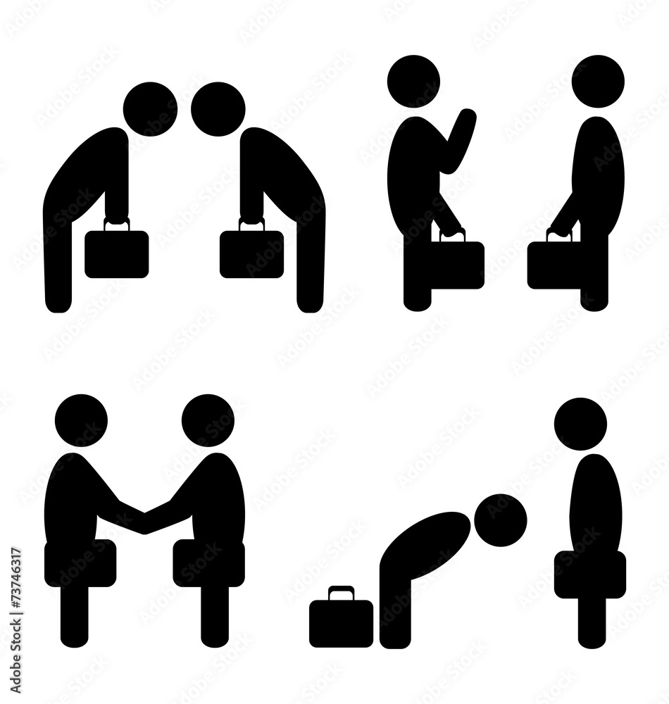 Set of greeting etiquette business situation icons isolated on w Set of greeting etiquette business situation icons isolated on w