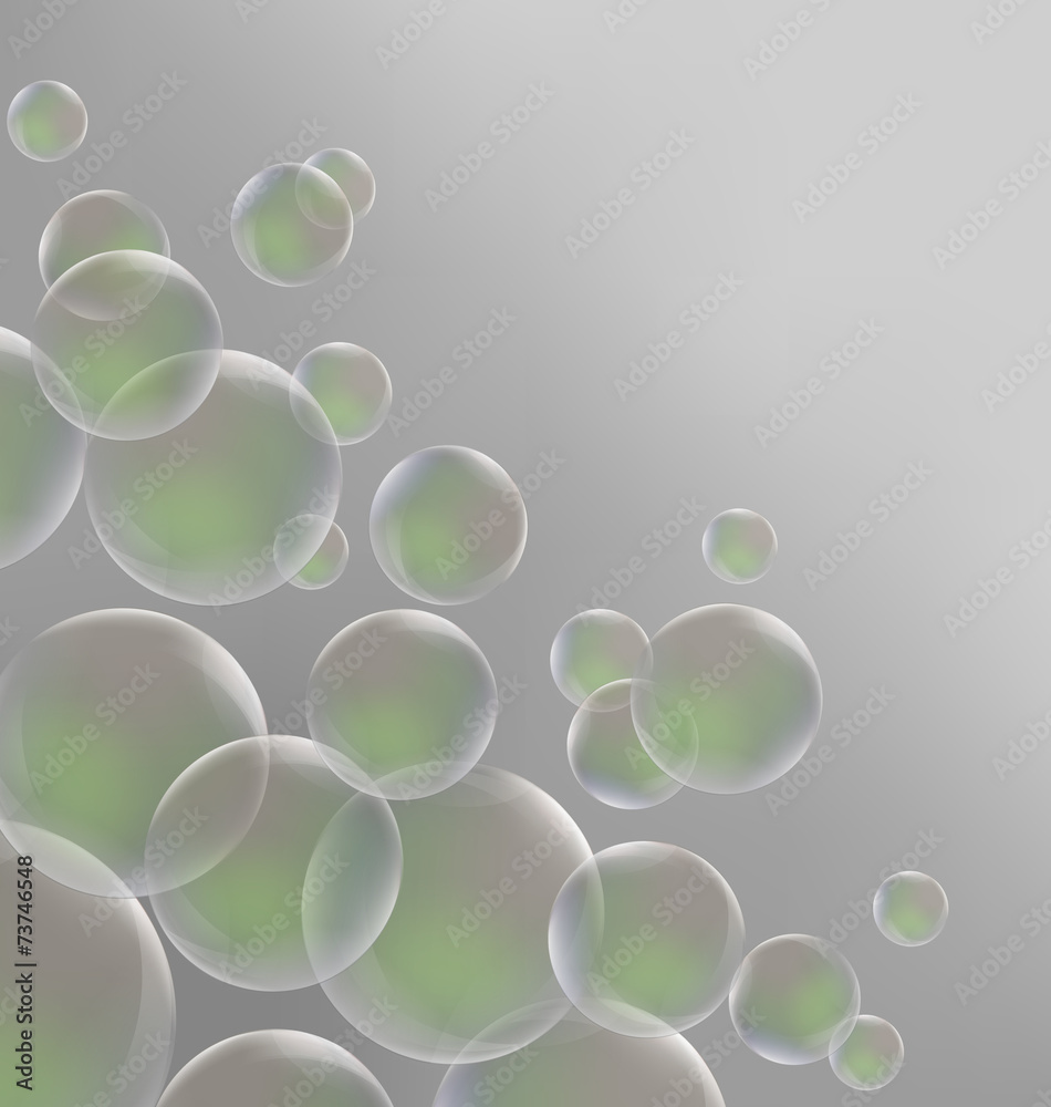Transparent green soap bubbles on grayscale background Transparent green soap bubbles on grayscale background
