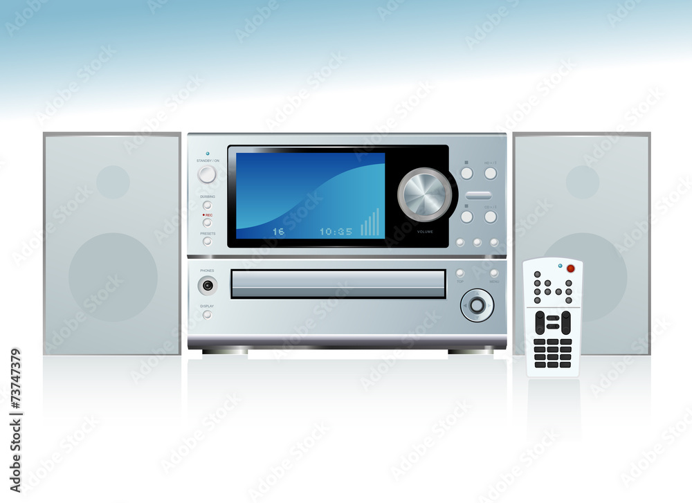 Generic compact stereo system with speakers and remote control Generic compact stereo system with speakers and remote control