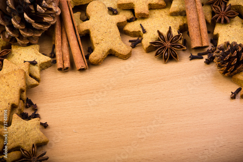 Fototapeta Naklejka Na Ścianę i Meble -  Baking ingredients for Christmas cookies and gingerbread