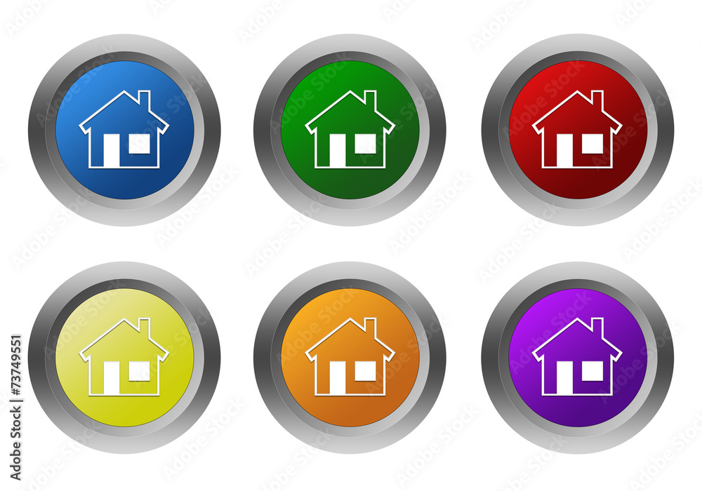 Set of rounded colorful buttons with house symbol Set of rounded colorful buttons with house symbol