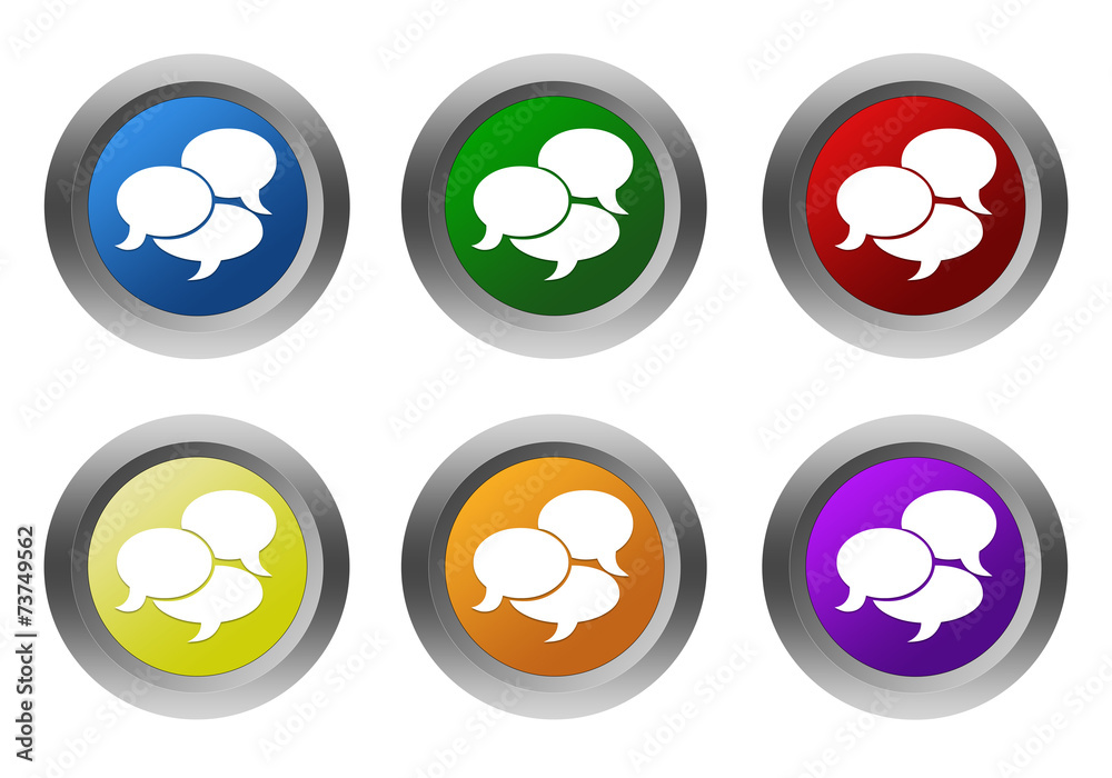 Set of rounded colorful buttons with bubble speeches symbol