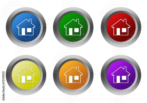 Set of rounded colorful buttons with house symbol © miff32