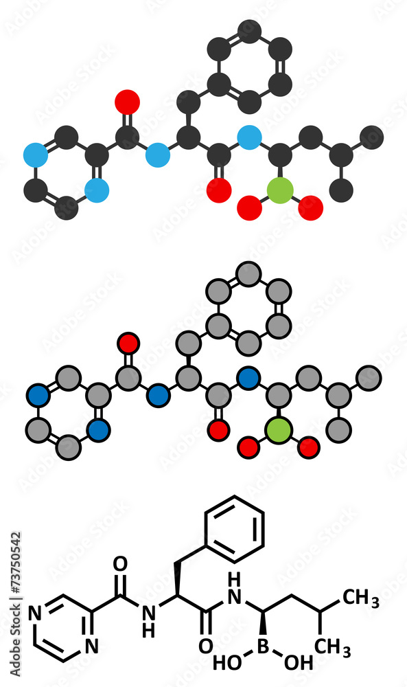 Bortezomib cancer drug (proteasome inhibitor) molecule. Bortezomib cancer drug (proteasome inhibitor) molecule.