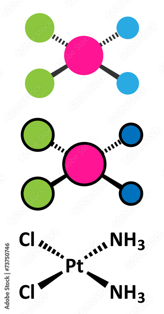 Cisplatin cancer chemotherapy drug molecule. Cisplatin cancer chemotherapy drug molecule.