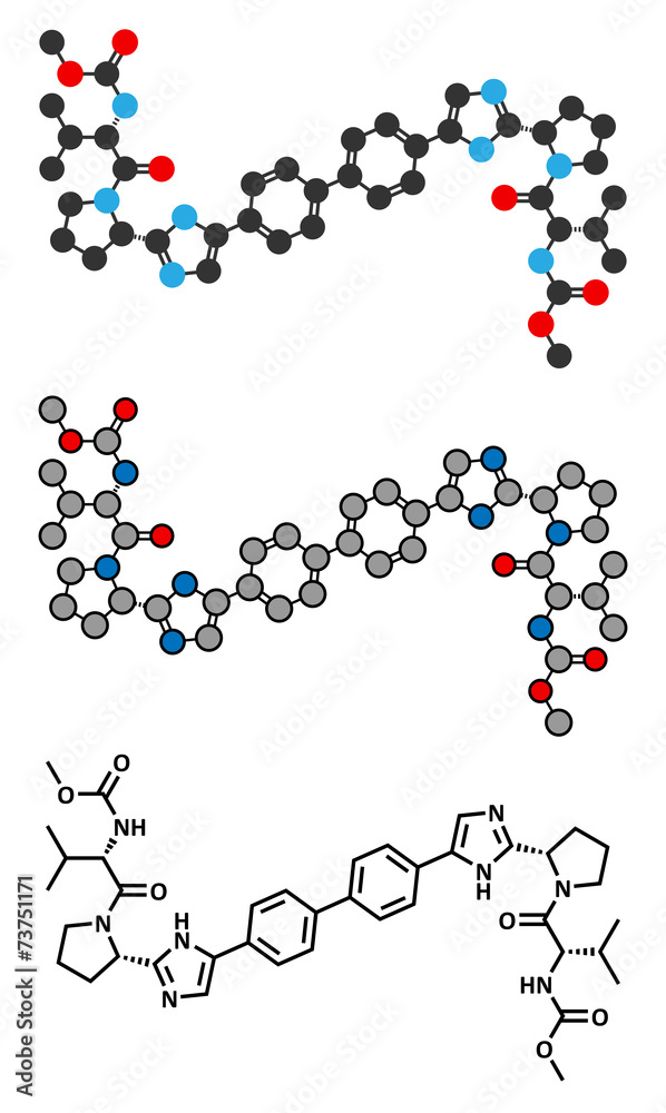 Daclatasvir experimental (2013) hepatitis C virus drug molecule.
