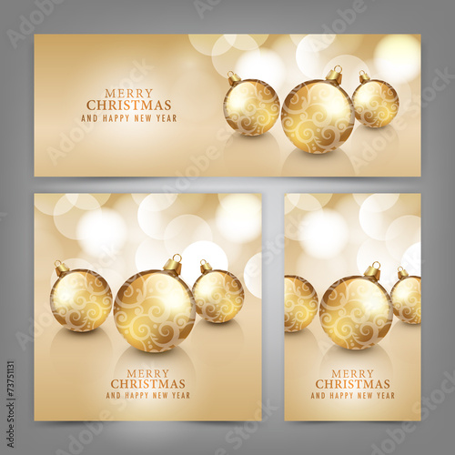 Merry Christmas and Happy New Year card with gold balls