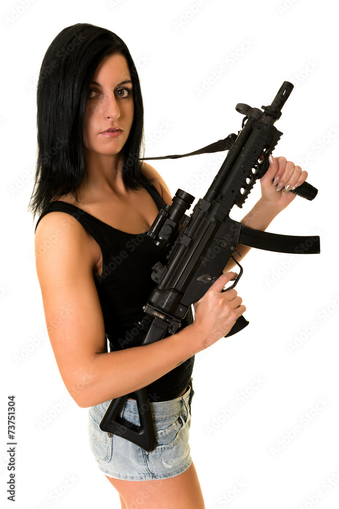 Beautiful woman with gun 