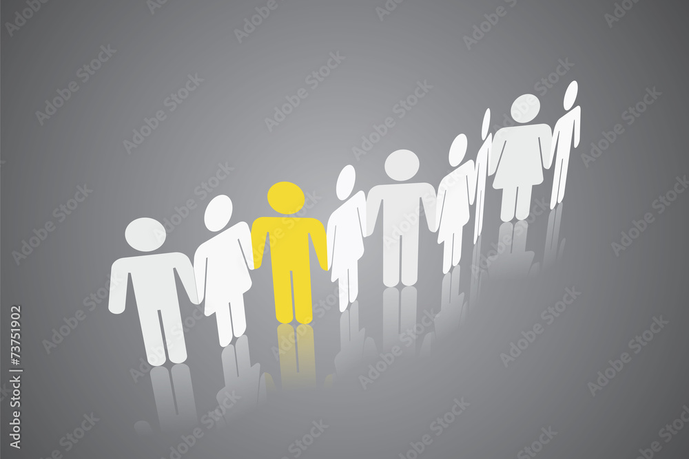 Paper cut yellow man in row Paper cut yellow man in row