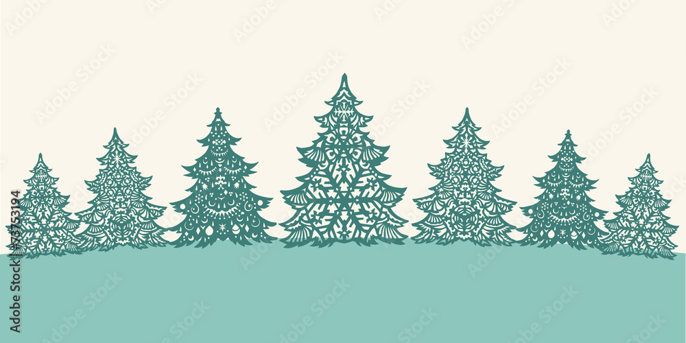 Fototapeta premium Green paper Christmas trees decoration