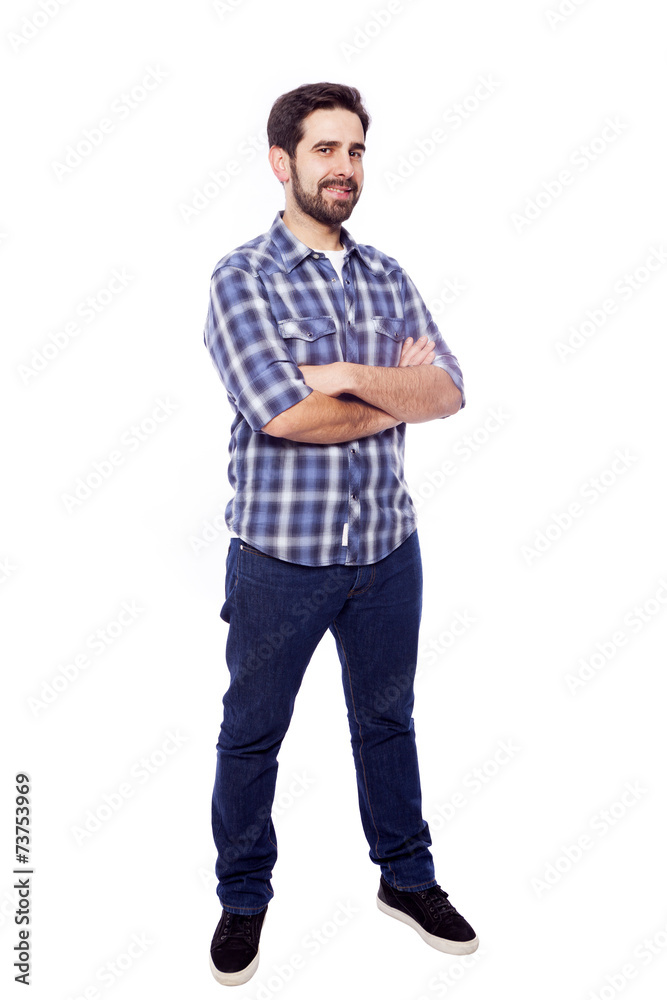 Full body portrait of young casual man smiling, isolated on whit Full body portrait of young casual man smiling, isolated on whit