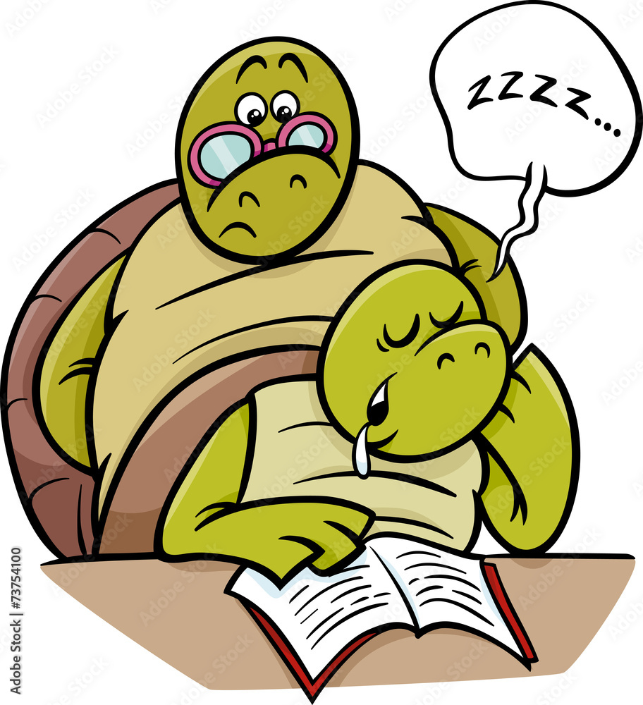 Naklejka premium sleeping turtle on lesson cartoon