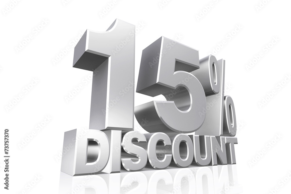 3D render silver text 15 percent discount.