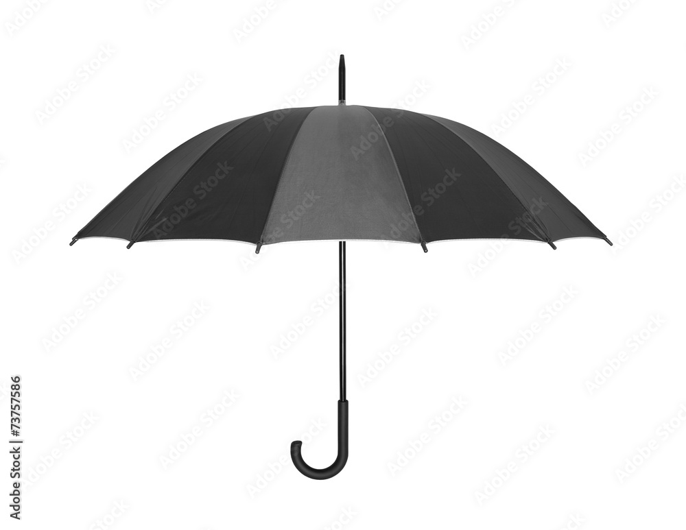 Open black umbrella isolated on white with clipping path