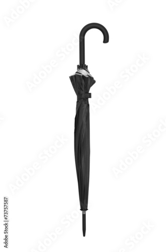 Closed black umbrella isolated on white with clipping path