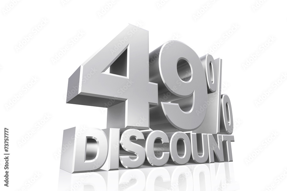 3D render silver text 49 percent discount.