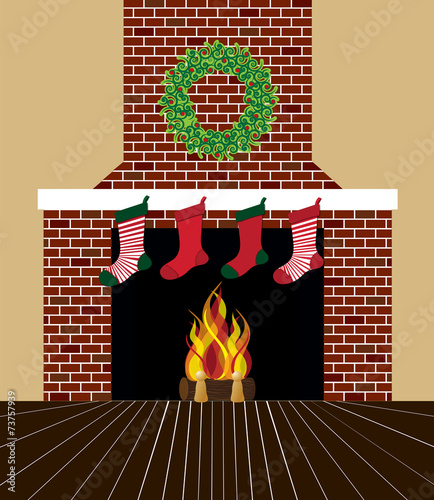 Stockings hung on fireplace