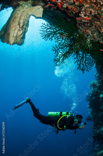 Diver swimming around in Banda, Indonesia underwater photo