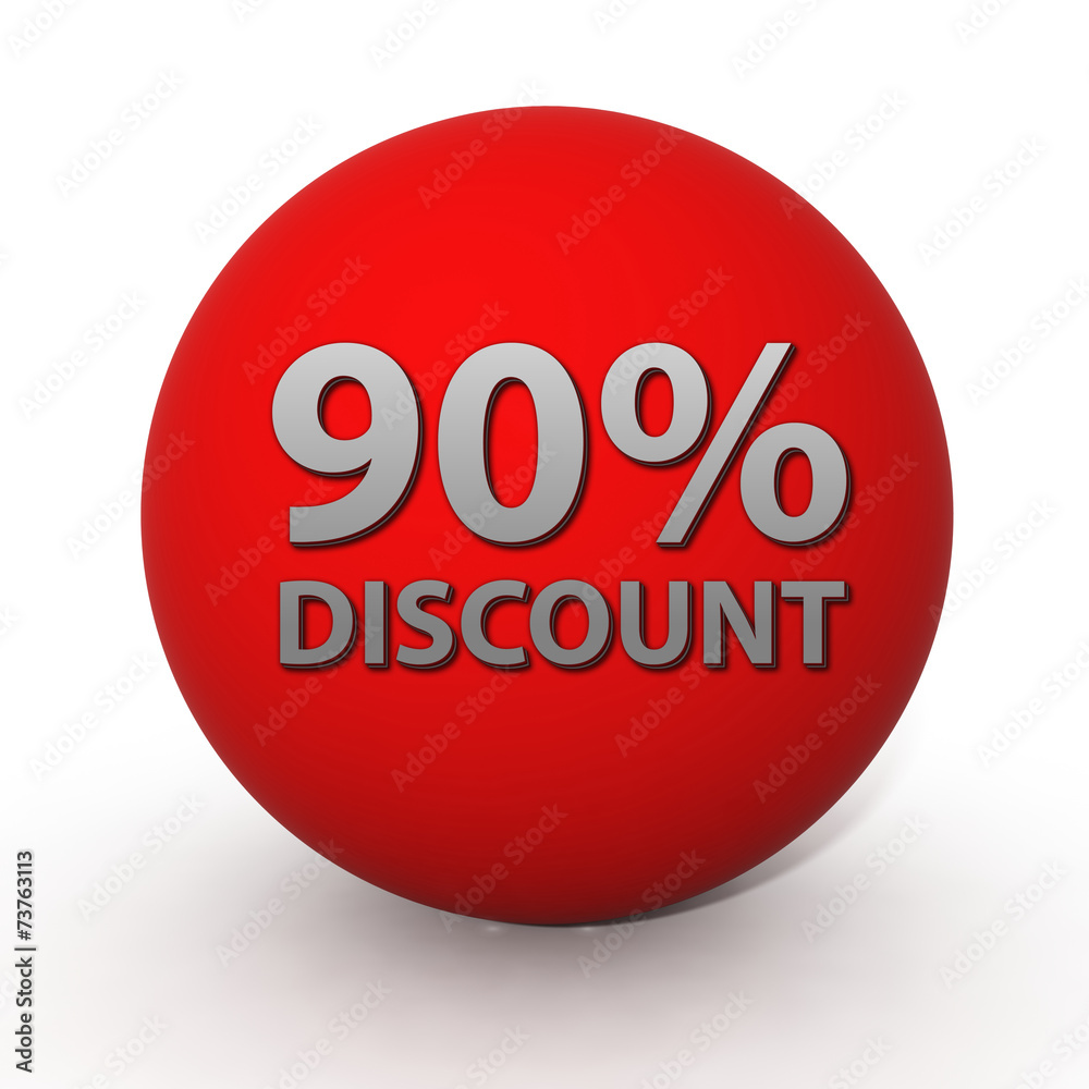 Discount ninety percent circular icon on white background