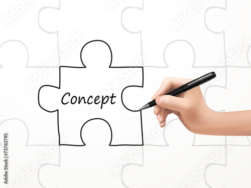 concept word and puzzle drawn by human hand
