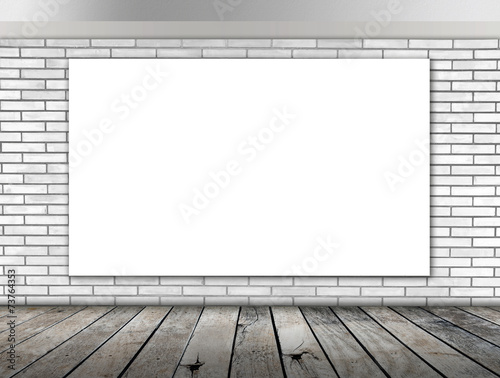 Blank frame on White brick wall and wood floor