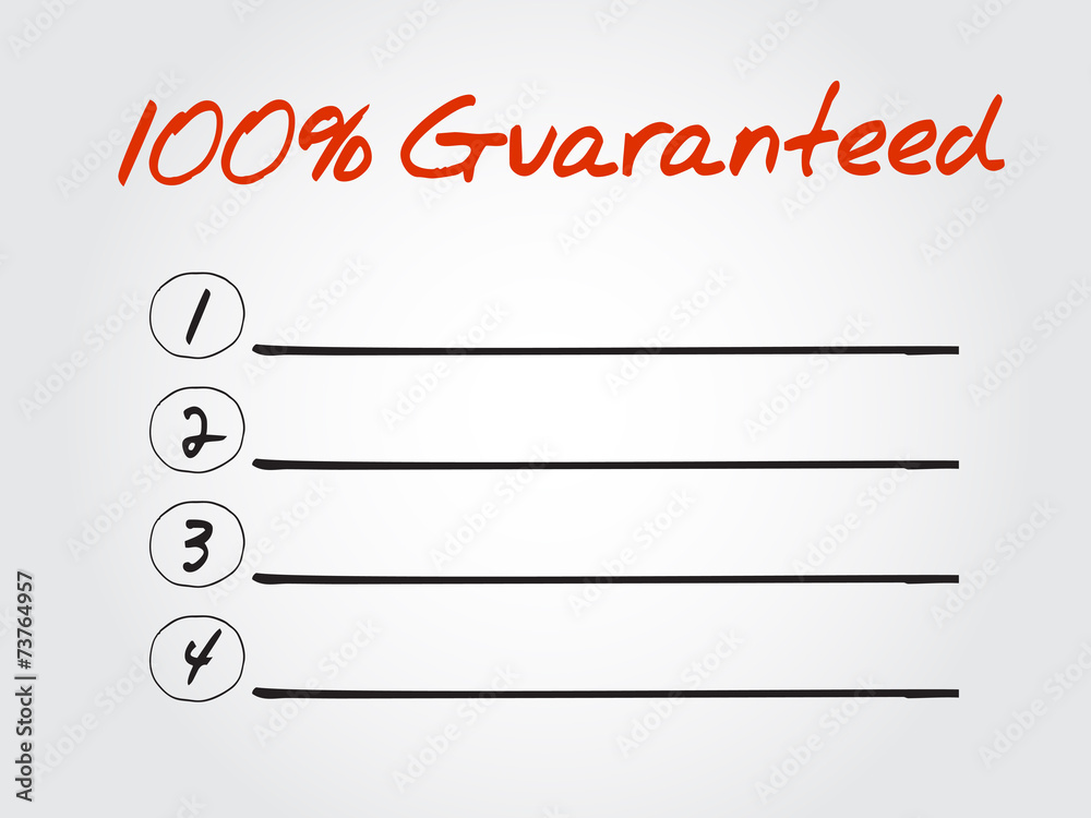 Blank 100 Percent Guaranteed list, vector concept background Blank 100 Percent Guaranteed list, vector concept background