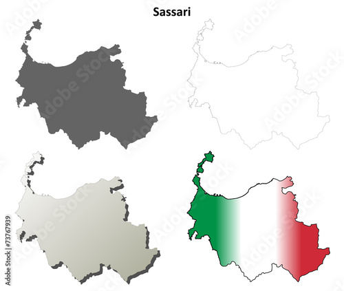 Sassari blank detailed outline map set