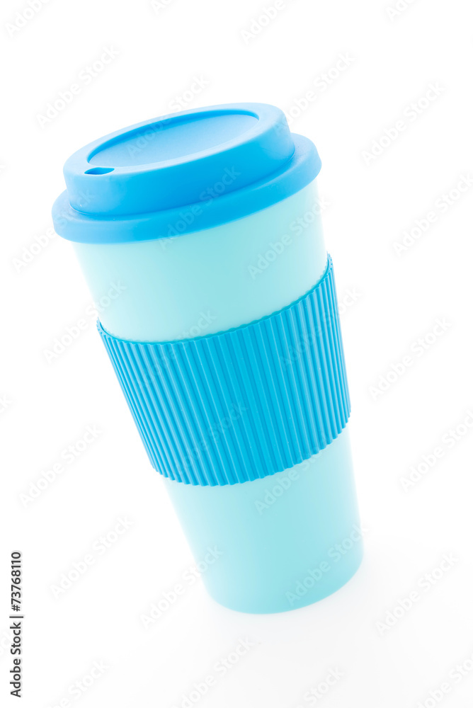 Blue plastic coffee mug isolated on white background Blue plastic coffee mug isolated on white background