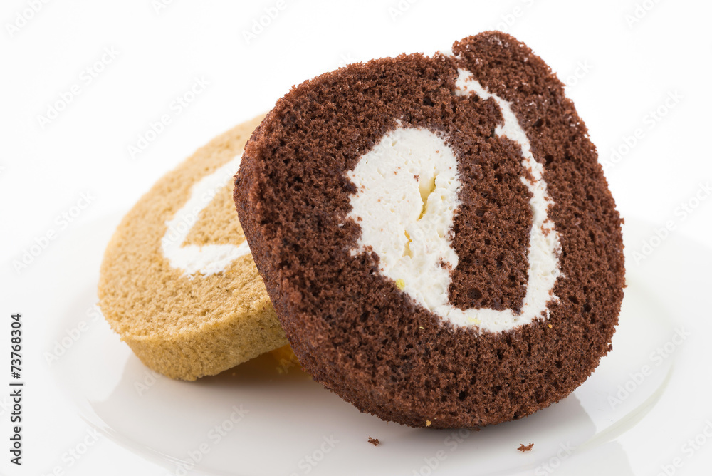 Jam roll cake isolated on white background Jam roll cake isolated on white background