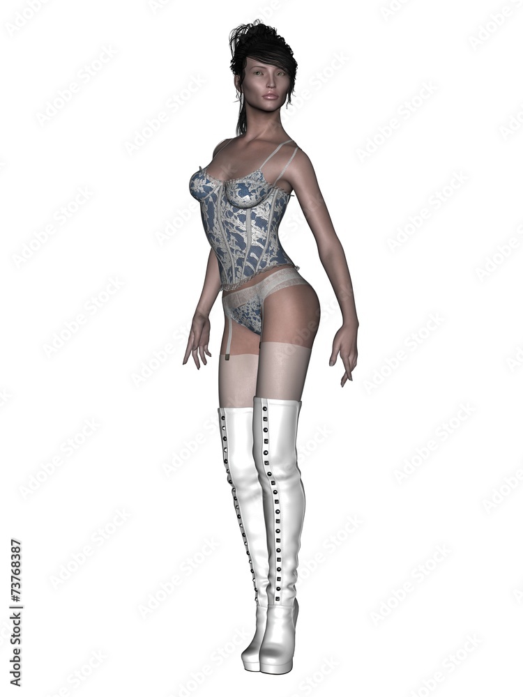 Pin Up, sexy Pose, Unterwäsche Model, Strapse, Stiefel, weiss  Stock-Illustration | Adobe Stock