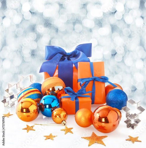 Orange and blue Christmas background photo