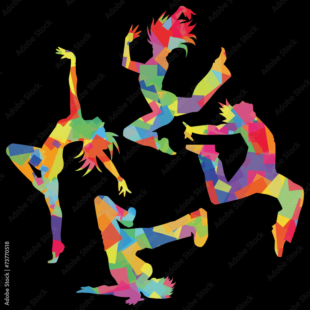 ダンスシルエット カラフル背景黒 Stock Vector Adobe Stock