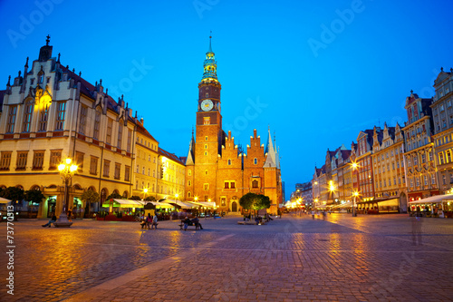 The market square at night time. Wroclaw, Poland.