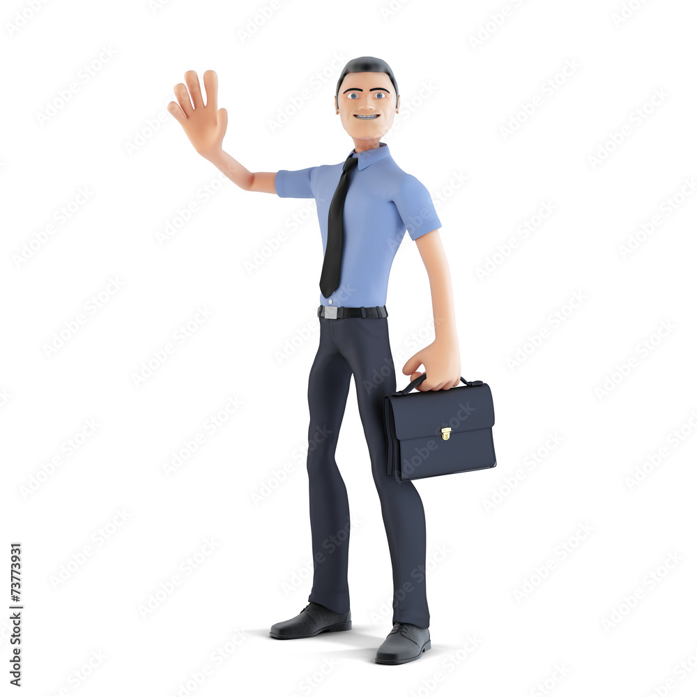 Happy 3d businessman waving hand and smiling. Isolated Happy 3d businessman waving hand and smiling. Isolated