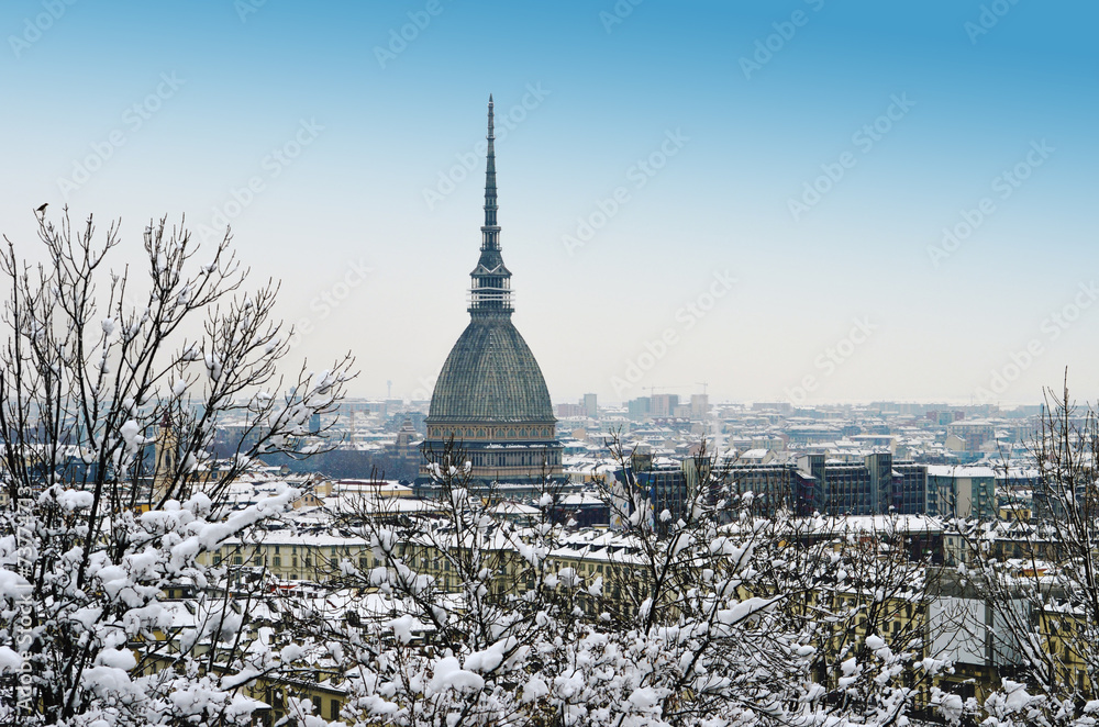 Winter cityscape: Mole Antonelliana and Turin, Italy