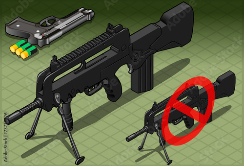 Isometric Submachine and Pistol in Front View