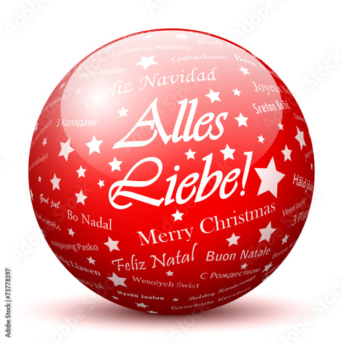 Rote Kugel, Alles Liebe, Grüße, weißer Hintergrund, Vektor, 3D