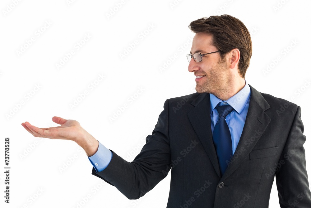 Businessman with empty hand open Businessman with empty hand open