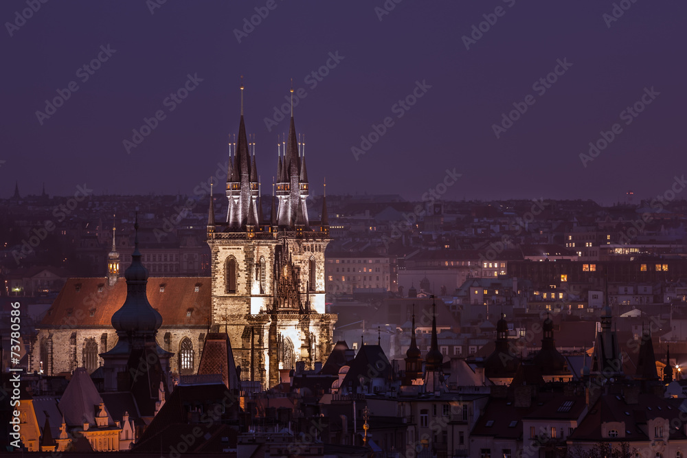 Prague at night, view from the high point