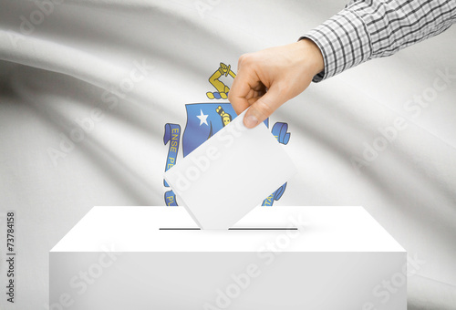 Ballot box with national flag on background - Massachusetts photo