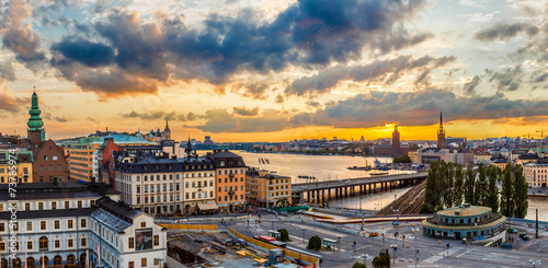 Photography Scenic summer night panorama of  Stockholm, Sweden