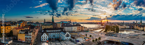 Scenic summer night panorama of  Stockholm, Sweden photo