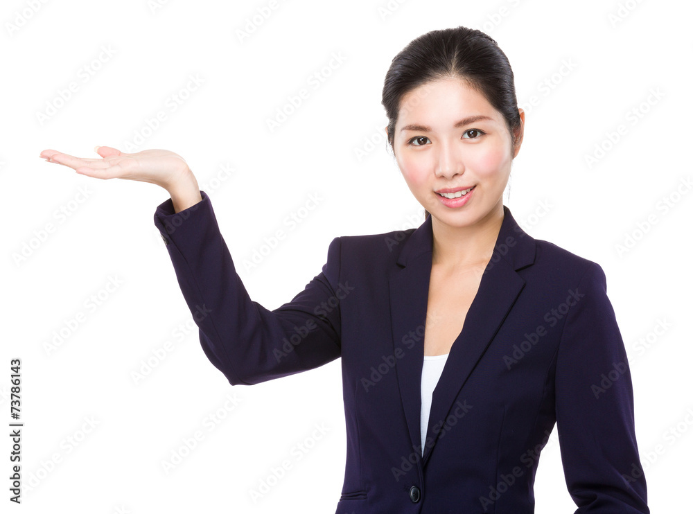 Businesswoman with open hand palm Businesswoman with open hand palm
