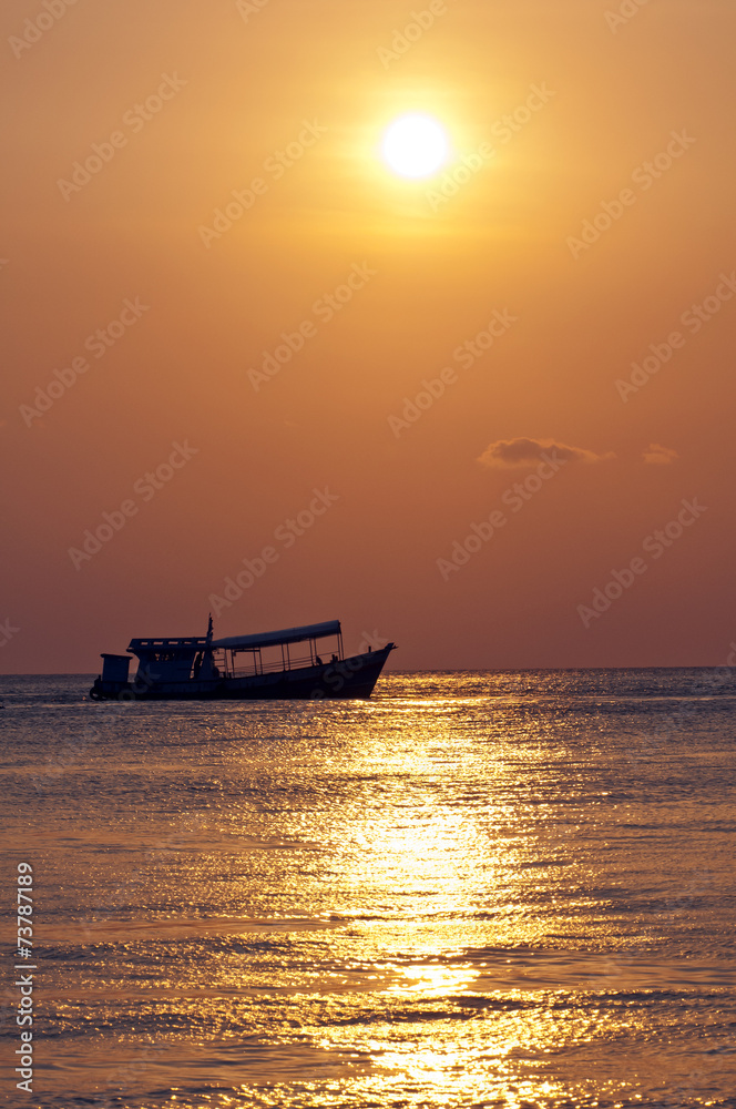 Sunset, boat and ocean, Thailand