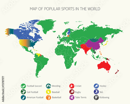 Map of popular sports in the world