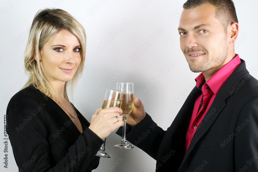 woman toasting with her husband woman toasting with her husband