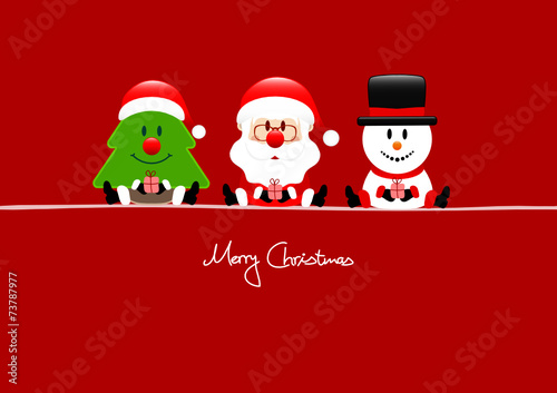 Tree, Santa & Snowman Red photo