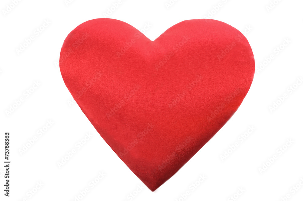 red big heart made of cloth into white- isolated background
